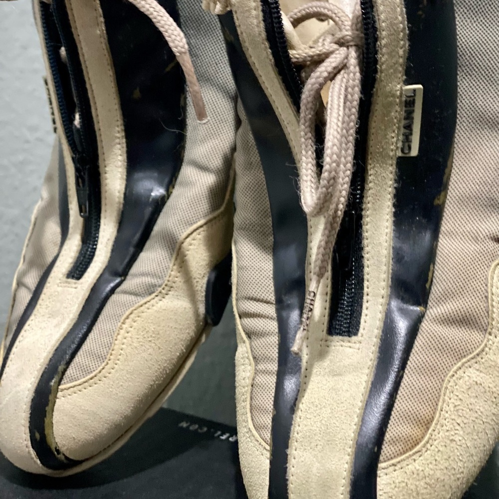 CHANEL 03A White & Blue Hidden Lace Tennis / Bicycle Sneakers Size 35.5